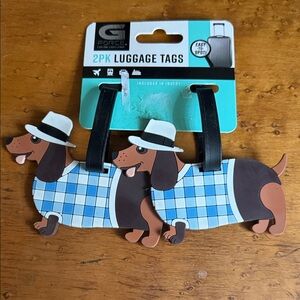 NWT Dachshund Dog Luggage Tags in Blue Plaid (2pk)